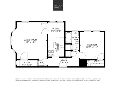 Floor plan for 2 beds, 1 bath, 700 sqft